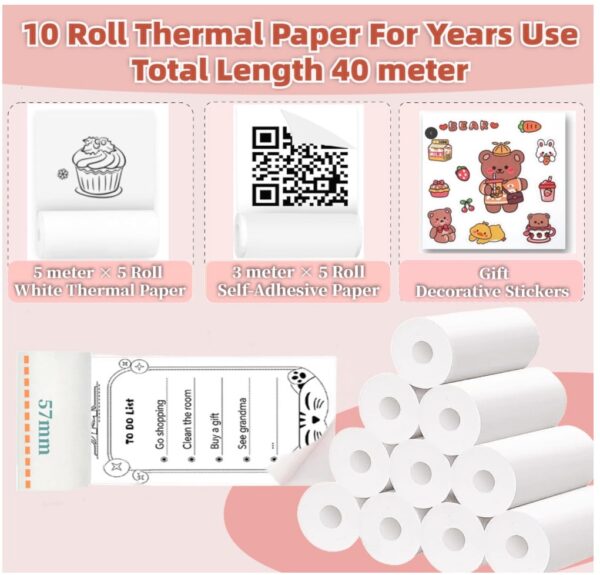 Mini Bluetooth Thermal Printer, Portable Label Printer - Inkfree Printer for Android & iOS System, Black on White Thermal Printer - Image 4