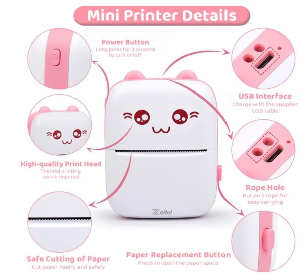 Mini Bluetooth Thermal Printer, Portable Label Printer - Inkfree Printer for Android & iOS System, Black on White Thermal Printer - Image 9