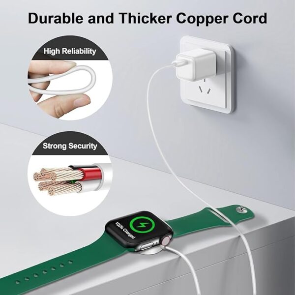 Magnetic USB-C Charger Cable for iOS Watches, Compatible with iWatch Series Ultra/2, 10, 9, 8, 7, 6, 5, 4, 3, 2, 1, SE/2. Wireless Magnetic Charging Cord (3.3ft/1m) - White - Image 7