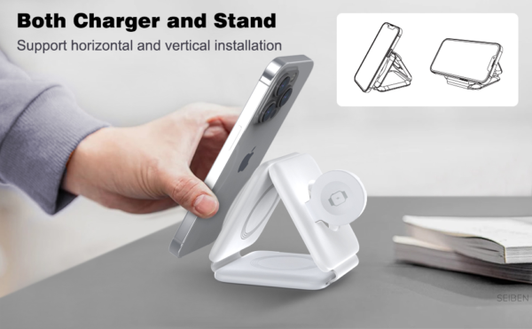 3 in 1 Magnetic Foldable MagSafe Compatible Wireless Charger for iPhone 16-12 Series | AirPods 2, 3, Pro, Pro2 | Compatible with only Apple Watch Series | 23W Charging | Wireless Charger - Matte Black - Image 3